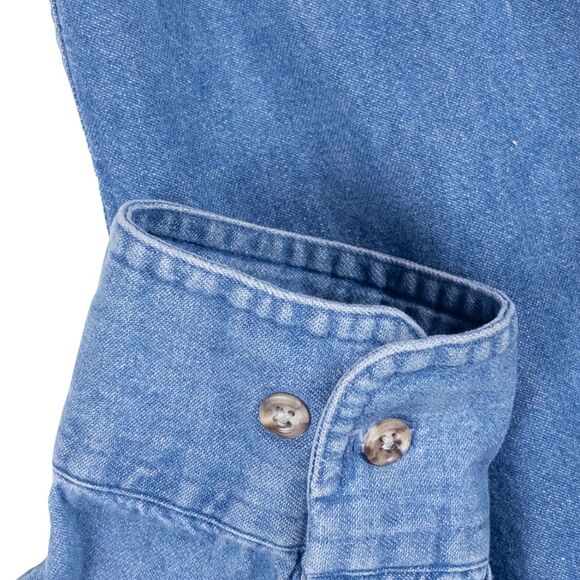 Vintage 90s Orvis Denim Shirt L Made USA Fly Fishing Embroidered Cotton Blue - Picture 5 of 9